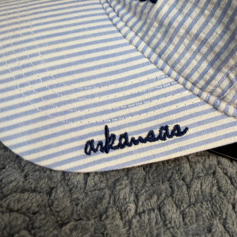 Home Free Arkansas Seersucker Hat Blue White Striped Cotton Baseball Cap OSFM